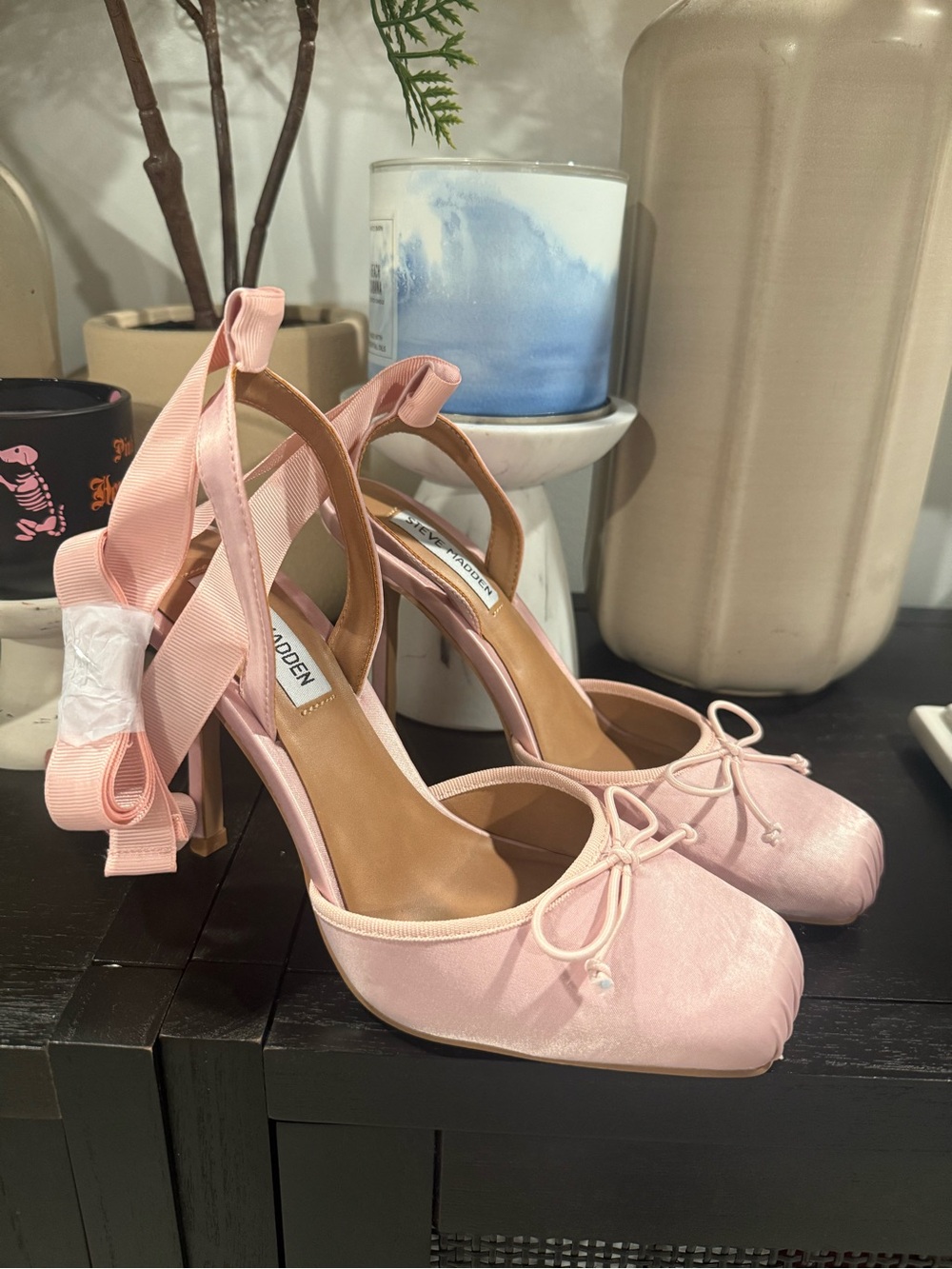 Steve Madden Blush Pink Satin Ankle-Tie Heels